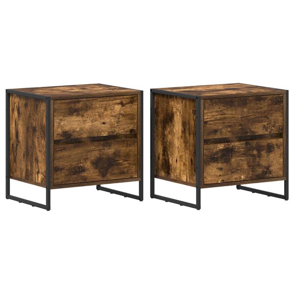 vidaXL Table de chevet avec tiroir 2 Pièces Chêne Fumé 50 x 39 5 x 50 cm