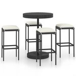 vidaXL Ensemble de bar de jardin 5 Pièces et coussins Résine tressée Noir