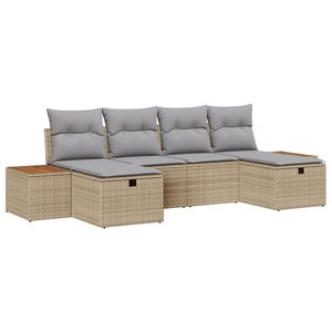 vidaXL Ensemble de canapés de jardin 6 pièces avec coussins beige rattan poly