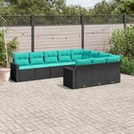 vidaXL Salon de jardin 10 Pièces avec coussins noir résine tressée