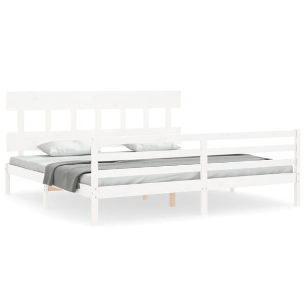 vidaXL Cadre de lit avec tête de lit blanc Super King Size bois massif
