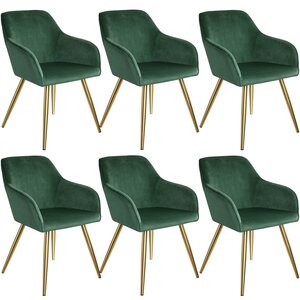 Lot de 6 chaises pieds doré siège de salon cuisine salle à manger design élégant velours vert 08_0000062