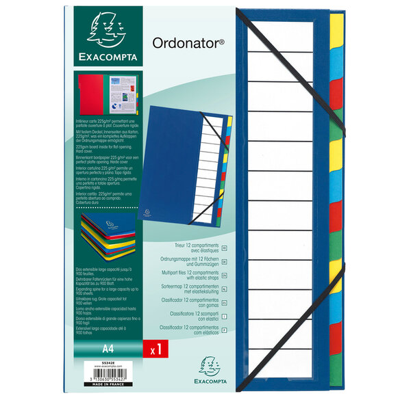 Trieur Harmonika PP 12 compartiments bleu EXACOMPTA