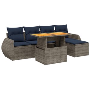 vidaXL Salon de jardin 6 Pièces avec coussins gris résine tressée