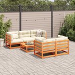 vidaXL Salon de jardin 6 Pièces avec coussins cire marron bois pin massif