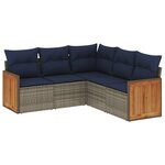 vidaXL Salon de jardin 5 Pièces avec coussins gris résine tressée