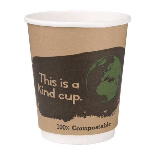 Gobelets jetables compostables en pla boissons chaudes double paroi 227 ml - lot de 500 - fiesta green - acide polyactique (pla) x
