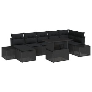 vidaXL Ensemble de canapé de jardin 8 Pièces Noir Poly rotin
