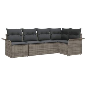 vidaXL Ensemble de canapé de jardin avec coussin 5 Pièces Gris Poly rotin