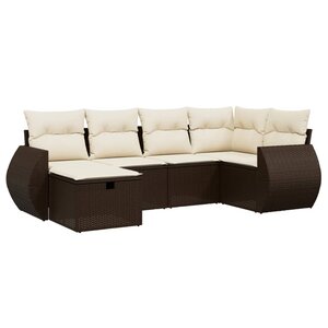 vidaXL Salon de jardin avec coussins 6 Pièces marron résine tressée