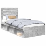 vidaXL Cadre de lit avec tête de lit Gris Béton 75 x 190 cm Pin massif