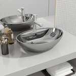 vidaXL Lavabo avec trop-plein 58 5 x 39 x 21 cm Céramique Argenté