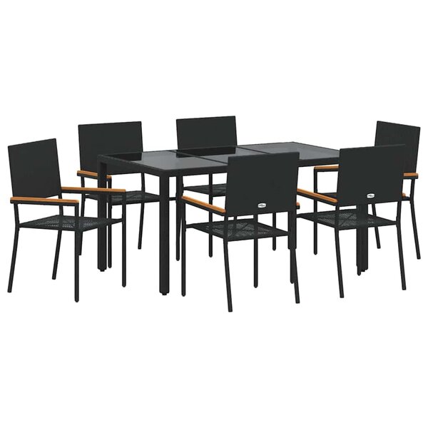 vidaXL Ensemble de salle à manger pour jardin 7 Pièces Noir