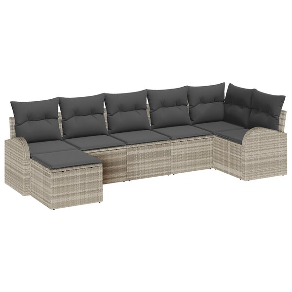 vidaXL Ensemble de canapé de jardin 7 pièces avec des coussins gris clair en poly rotin