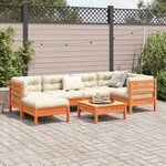 vidaXL Salon de jardin 7 Pièces avec coussins cire marron bois pin massif