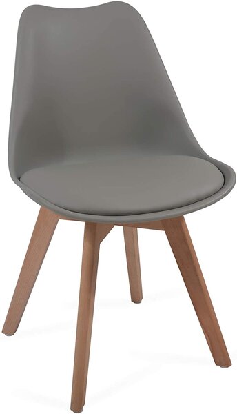 Lot de 2 chaises de salle à manger scandinaves assise rembourré pieds en bois hêtre rétro chaise pour salon chambre cuisine bureau gris 01_0000139