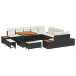 vidaXL Ensemble de sofa de jardin de 13 pièces avec coussins en rotin noir et acacia.
