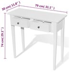 vidaXL Table de console et coiffeuse avec 2 tiroirs Blanc