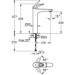 GROHE Mitigeur lavabo monocommande Eurostyle 23570003 - Bec fixe - Limiteur de température - Economie d'eau - Chrome - Taille XL