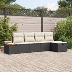 Ensemble de canapé de jardin 5 pièces vidaXL avec coussins en poly rotin noir