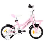 vidaXL Vélo enfant avec porte-bagages avant 12 pouces Blanc et rose