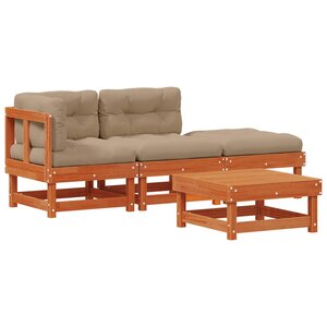 vidaXL Ensemble de salon de jardin 4 Pièces Brun cire Bois de pin massif