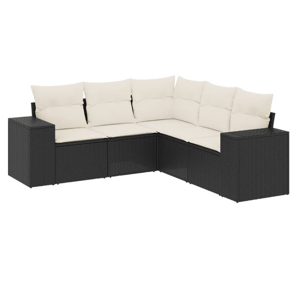 vidaXL Salon de jardin 5 Pièces avec coussins noir résine tressée