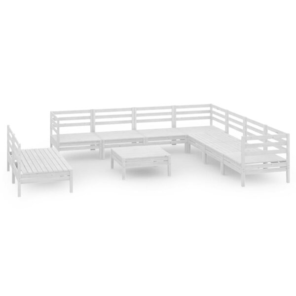 vidaXL Salon de jardin 10 Pièces Bois de pin massif Blanc