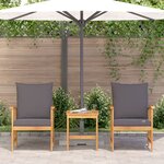 Ensemble de salon de jardin 3 pièces avec coussins en bois d'acacia massif