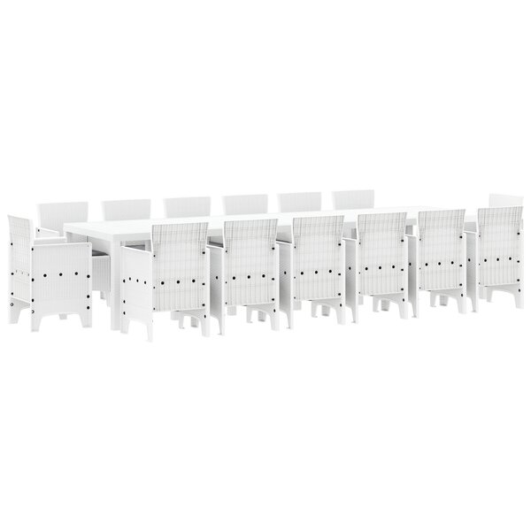 Ensemble de Salle à Manger de Jardin 15 Pièces avec Coussins Blanc Poly Rattan