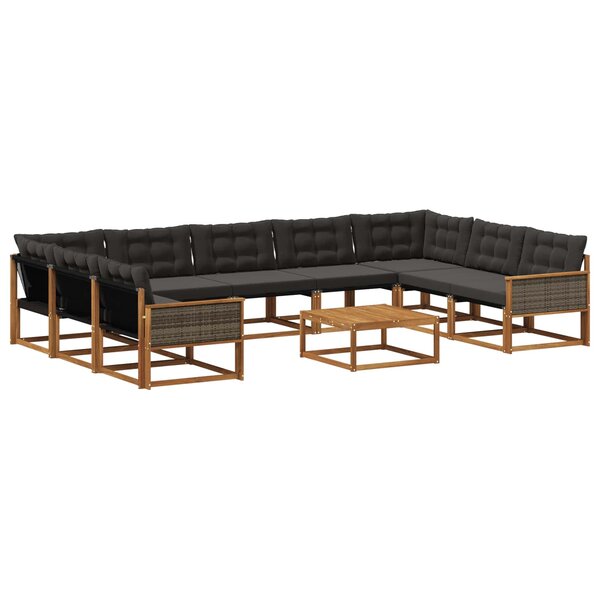 vidaXL Ensemble de canapés d'extérieur 10 Pièces Naturel et noir