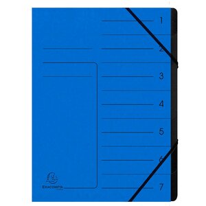 Trieur Agrafé Avec Élastiques Intérieur Noir 7 Compartiments - A4 - Bleu - X 10 - Exacompta