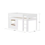 Flexa WHITE Lit mi-hauteur avec echelle droite 90 x 200 cm Facades cabane cadre chene Barriere pleine Blanc