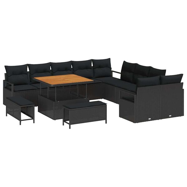 vidaXL Ensemble de canapé de jardin 13 Pièces Noir 100 x 100 x 71 cm