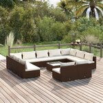 vidaXL Salon de jardin 12 Pièces avec coussins Marron Résine tressée