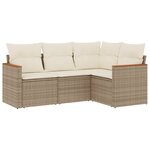 vidaXL Salon de jardin avec coussins 4 Pièces beige résine tressée