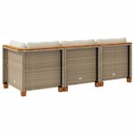 vidaXL Canapé de jardin avec coussins 3 places beige résine tressée
