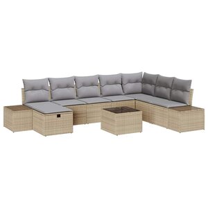vidaXL Ensemble de canapé de jardin 9 Pièces Beige Poly rotin