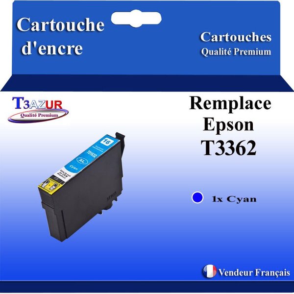 T3AZUR- Cartouche Compatible pour Epson T1632 T1622 T16XL Cyan