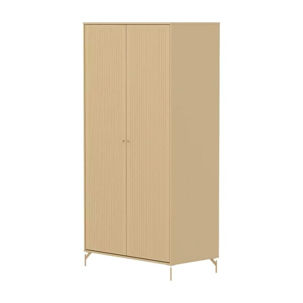 Flexa SAGA Armoire 2 portes a facades rainurees Beige sable Oat Pieds metalliques et boutons Oat