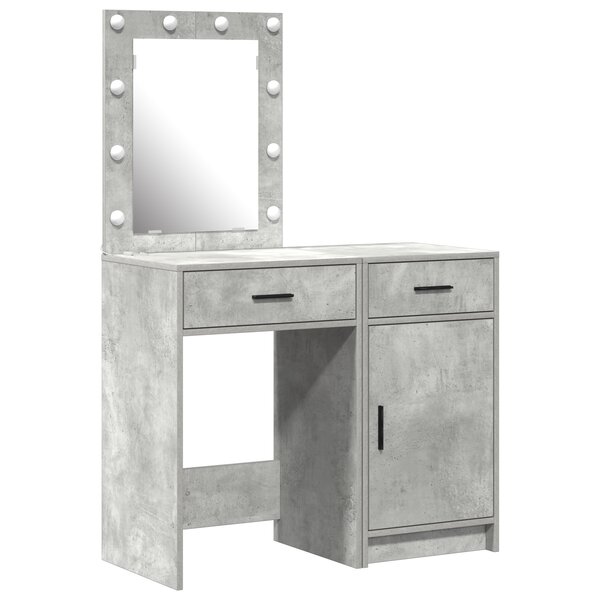 Ensemble de coiffeuse 2 pièces avec LED en bois gris béton