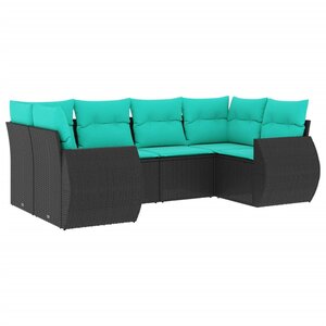 vidaXL Salon de jardin 6 Pièces avec coussins noir résine tressée