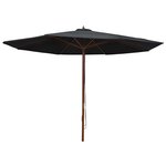 vidaXL Parasol d'extérieur avec mât en bois 350 cm Noir