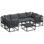 vidaXL Ensemble de canapé de jardin 7 Pièces Noir Aluminium