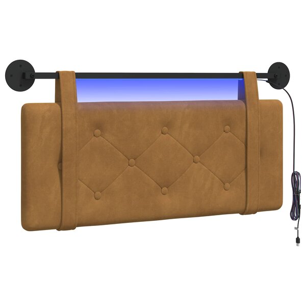 vidaXL Tête de lit suspendue Avec lumière LED Marron Velours
