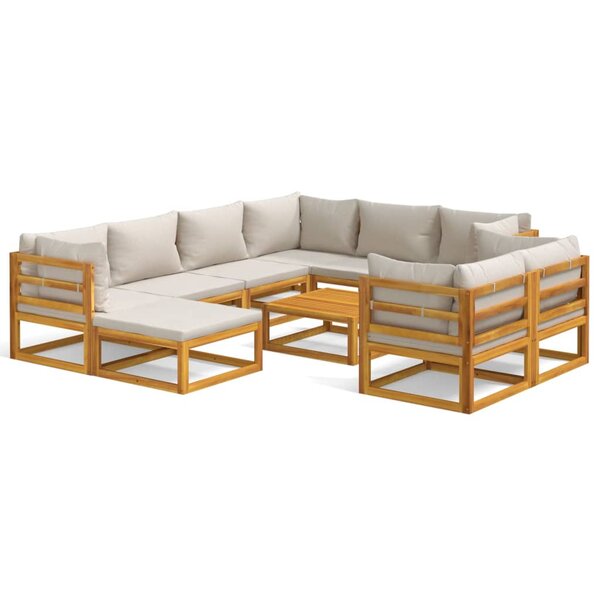 vidaXL Salon de jardin 10 Pièces avec coussins gris clair bois massif