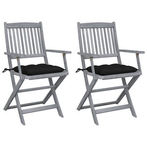 vidaXL Chaises pliables d'extérieur lot de 2 et coussins Bois d'acacia