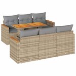 vidaXL Salon de jardin avec coussins 7 Pièces beige résine tressée acacia
