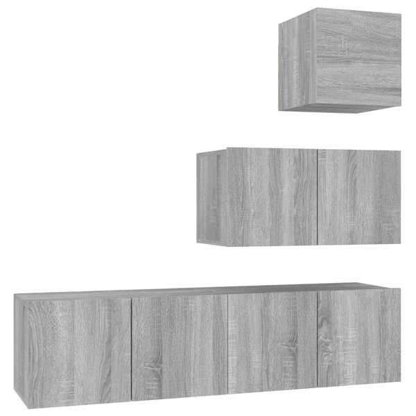 vidaXL Ensemble de meubles TV 4 Pièces Sonoma gris Bois d'ingénierie