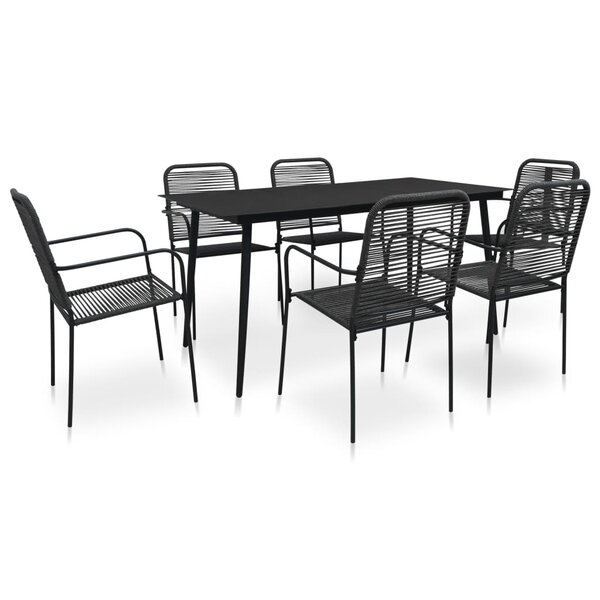 vidaXL Ensemble à manger de jardin 7 Pièces Corde en coton et acier Noir